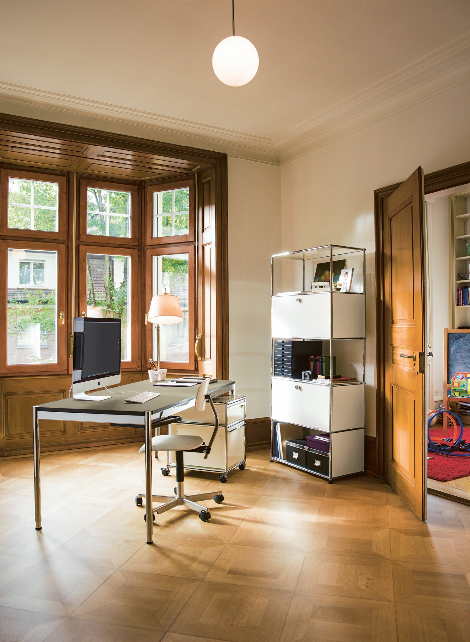 USM Haller table pearl gray white laminate (T59)